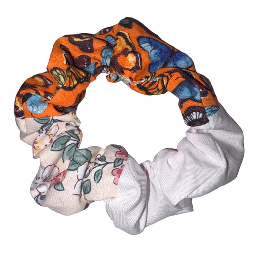 Orange Butterflies and Flowers 2 Scrunchie