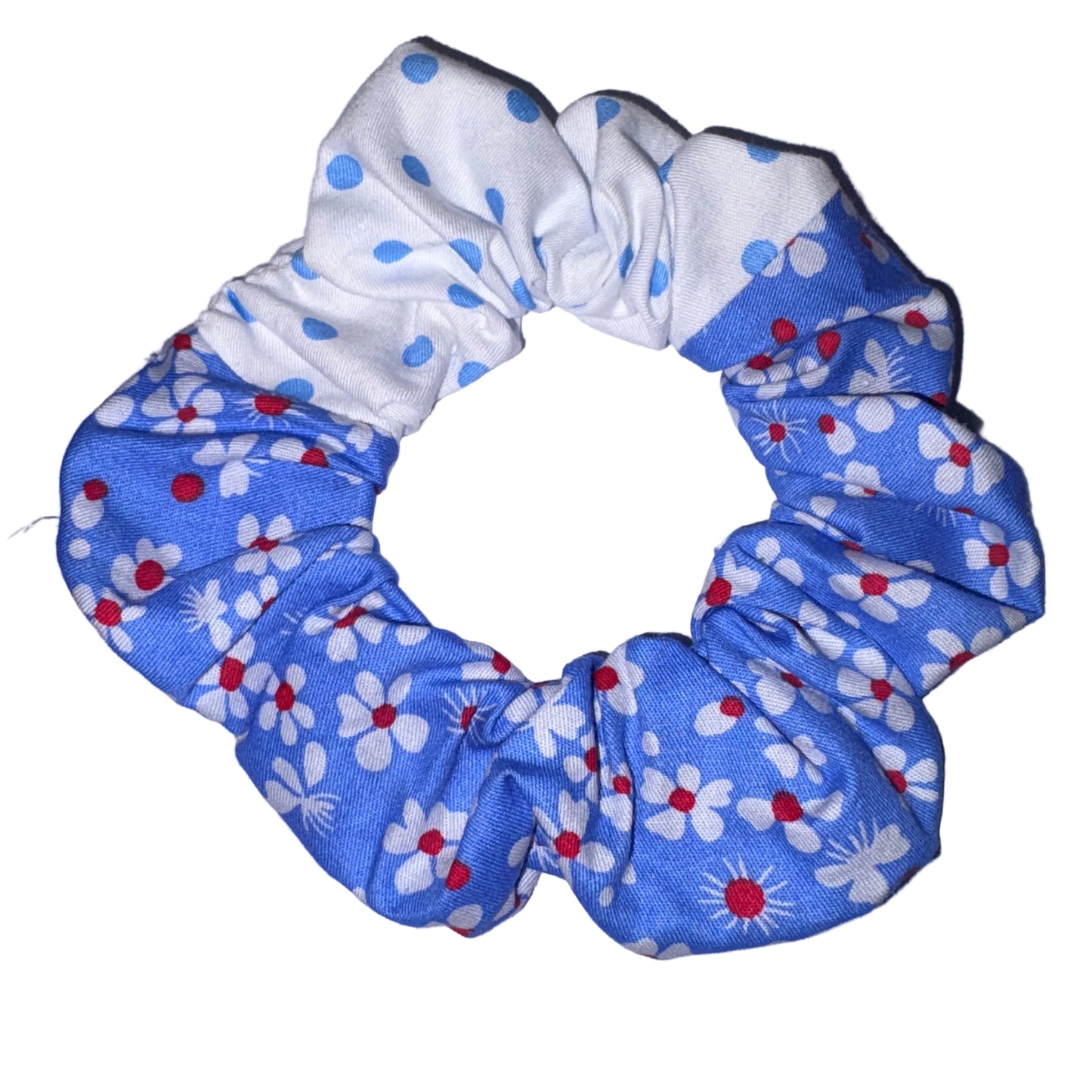 Blue Flowers and Polka Dots Scrunchie