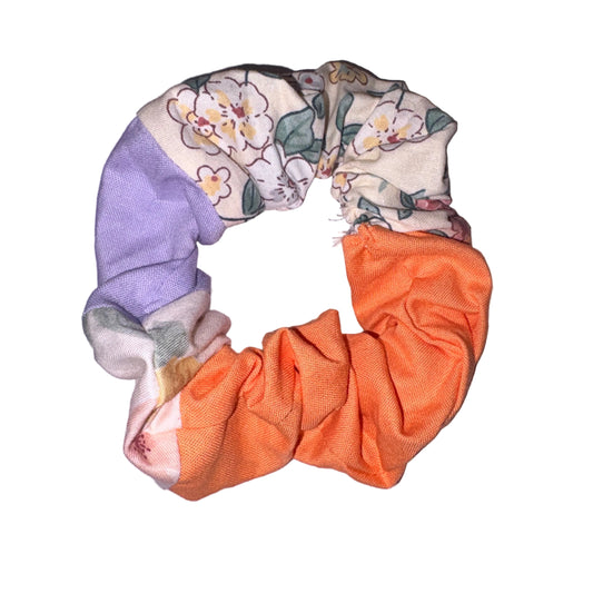 Orange and Lilac Flowers Scrunchie