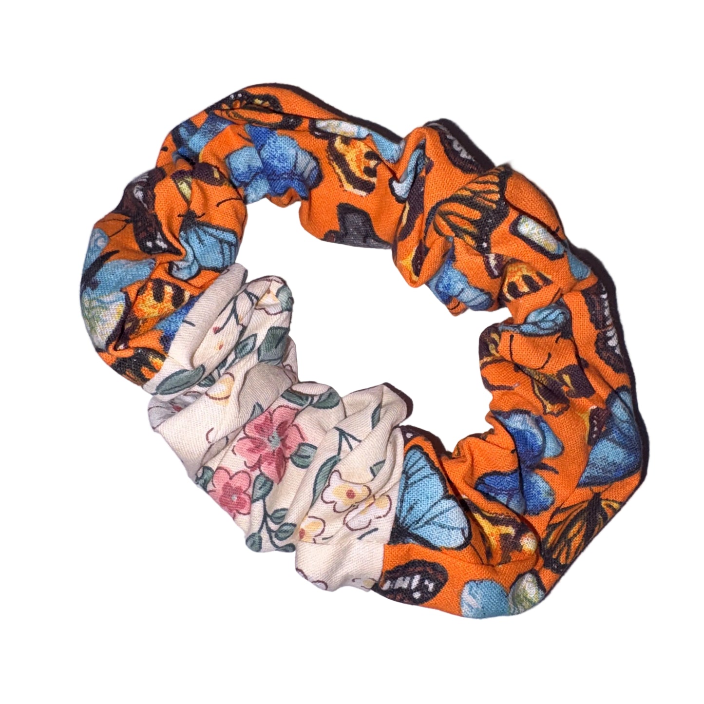 Orange Butterflies and Flowers Scrunchie