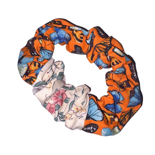 Orange Butterflies and Flowers Scrunchie