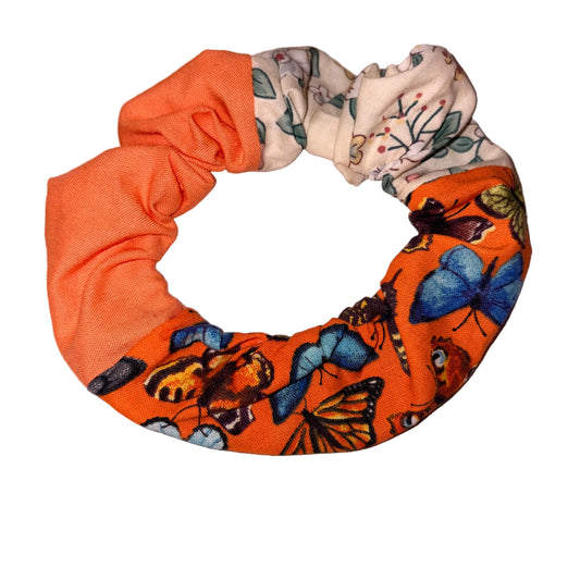 Orange Butterflies and Flowers 3 Scrunchie