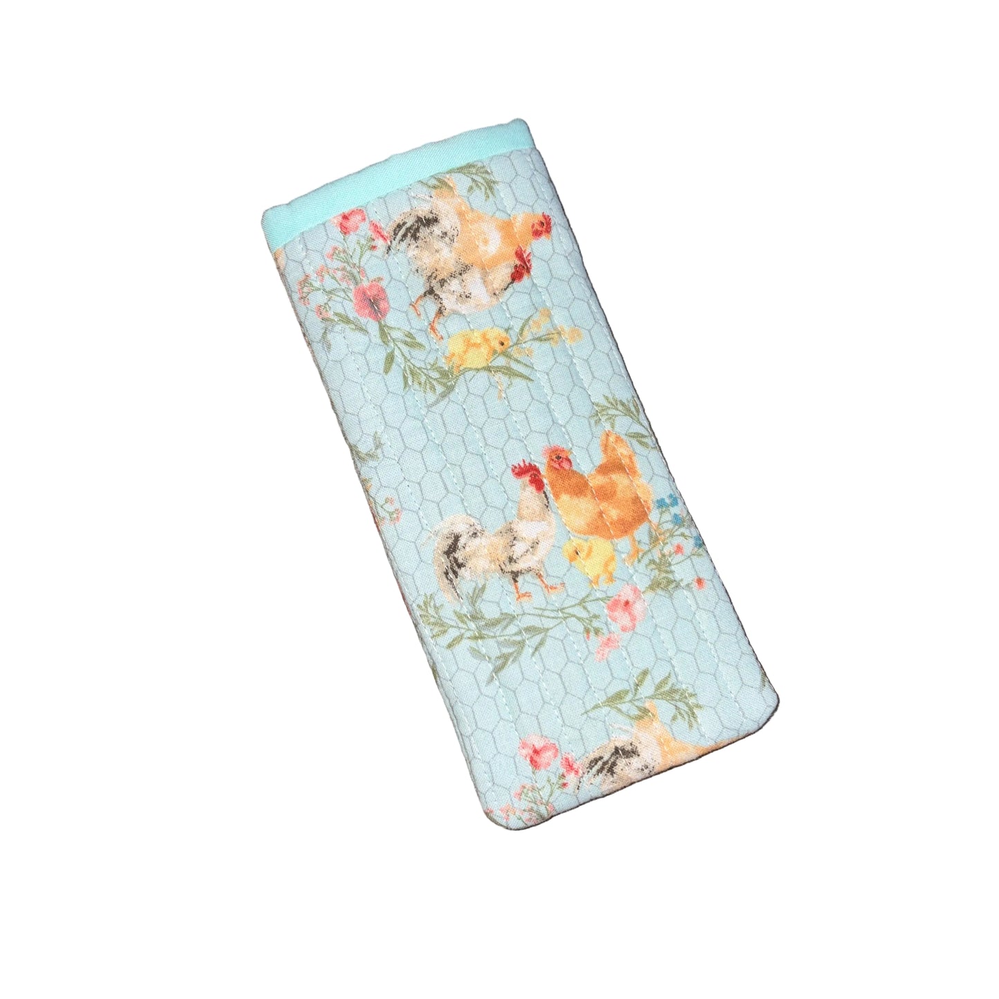 Teal Chickens Glasses Case