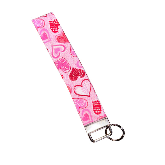 Pink Hearts Wristlet Keychain